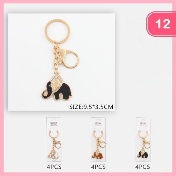 RHINESTONE ELEPHANT KEYCHAIN (12 UNITS)
