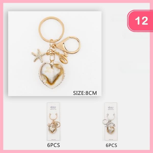 RHINESTONE STARFISH SHELL HEART KEYCHAIN (12 UNITS)