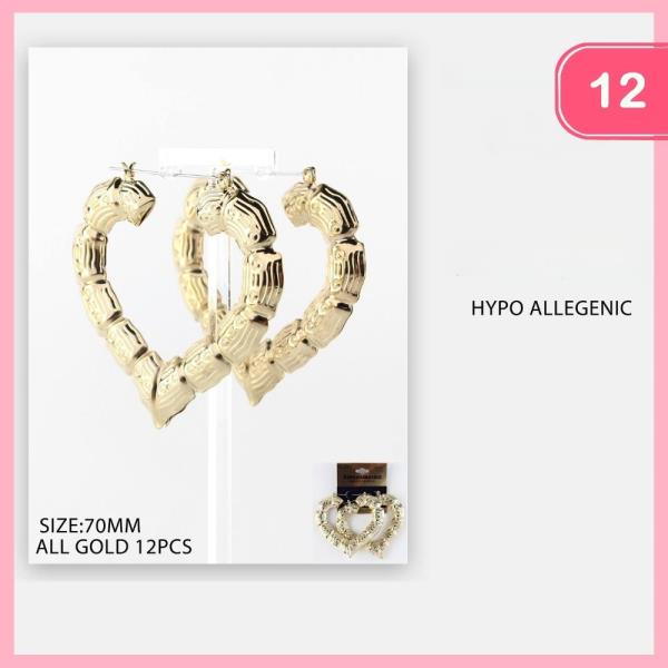 BAMBOO HEART HOOP EARRINGS (12 UNITS)
