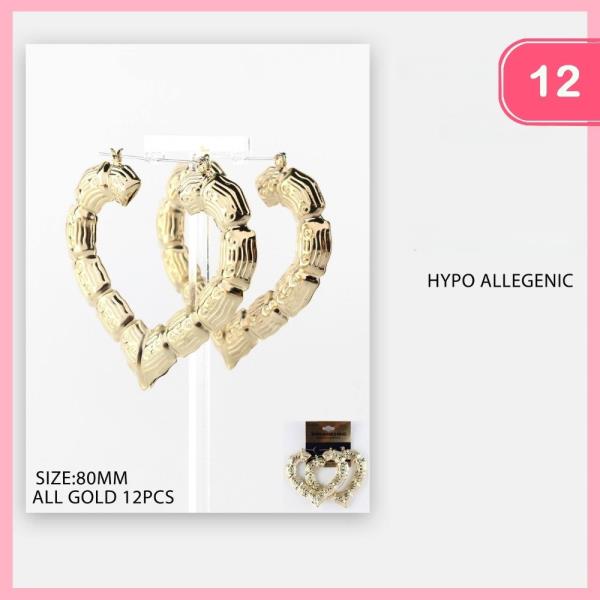 BAMBOO HEART HOOP EARRINGS (12 UNITS)