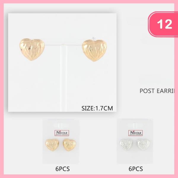 METAL HEART POST EARRINGS (12 UNITS)