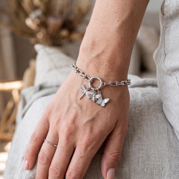 CZ DRAGONFLY BEE , BUTTERFLY CHARM DANGLING BRACELET