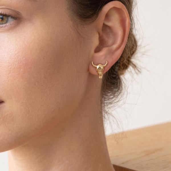 CZ BULL SKULL POST EARRING