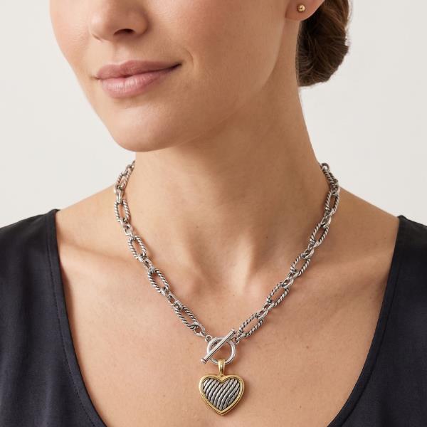 CZ TWO TONE HEART PENDANT TOGGLE NECKLACE
