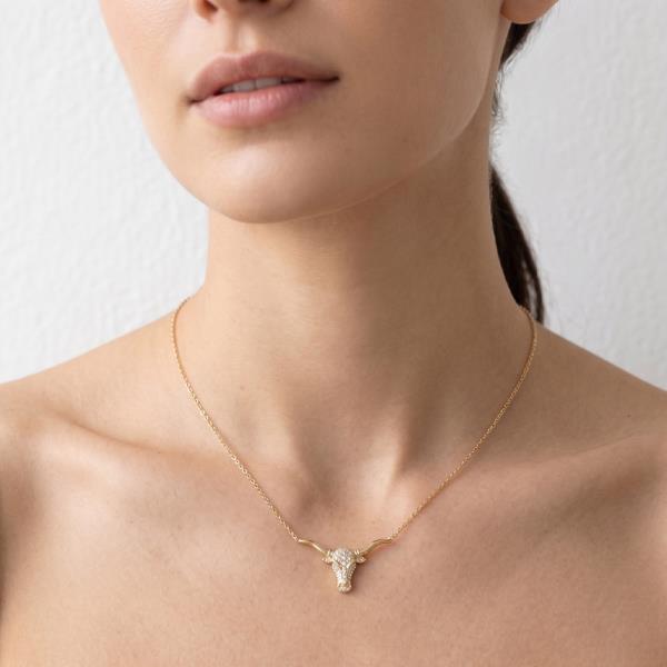 CZ RHINESTONE BULL PENDANT NECKLACE