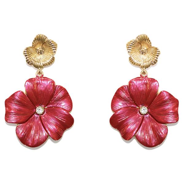 METAL FLOWER DANGLE EARRING