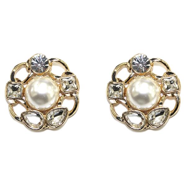RHINESTONE PEARL FLOWER STUD EARRING
