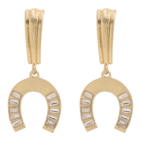 RHINESTONE METAL U DANGLE EARRING