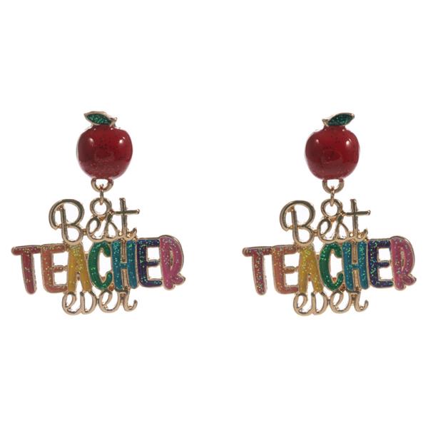 APPLE W/ BEST TEACHER EVER HYPOALLERGENIC TITANIUM EARRING