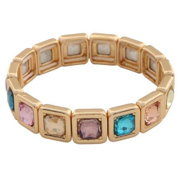 SQUARE CRYSTAL METAL STRETCH BRACELET