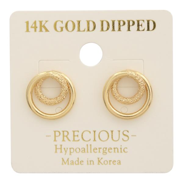 14K GOLD DIPPED LOOP DOUBLE DESIGN TEXTURED HOOP EARRING