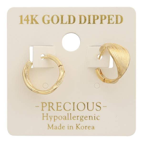 14K GOLD DIPPED TEXTURED STRIPED FINISH HOOP EARRING