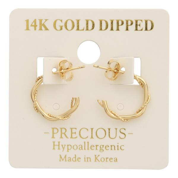 14K GOLD DIPPED TWISTED ROPE DESIGN OPEN HOOP EARRING
