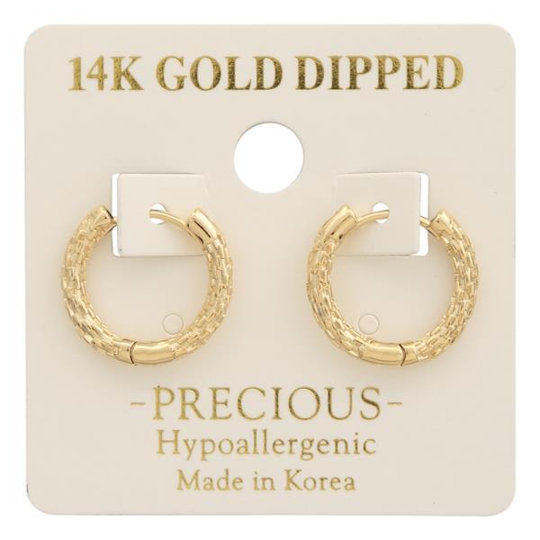 14K GOLD DIPPED TEXTURED PATTERN DESIGN HOOP EARRING