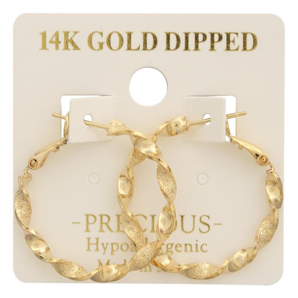 14K GOLD DIPPED TWISTED TEXTURE HOOP EARRING