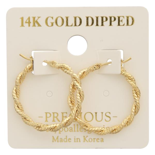 14K GOLD DIPPED TWISTED LAYER TEXTURE HOOP EARRING