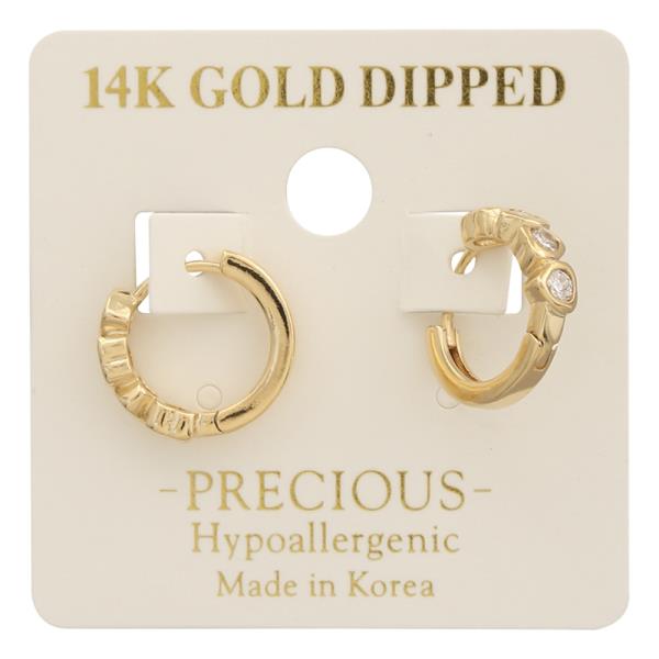 14K GOLD DIPPED CRYSTAL HUGGIE HOOP EARRING