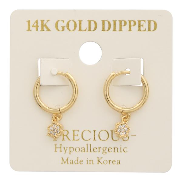 14K GOLD DIPPED FLOWER CHARM HOOP EARRING