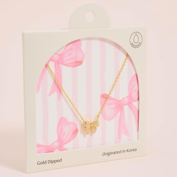 BOW W/ CZ PAVED GOLD-DIPPED PENDANT SHORT NECKLACE