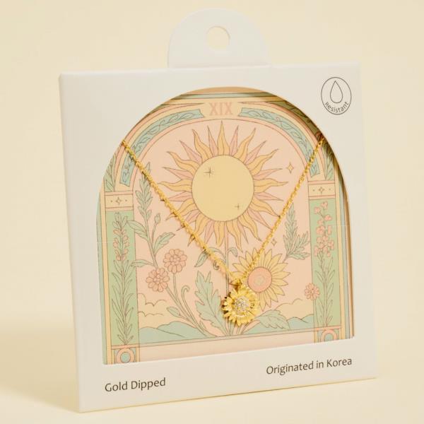 SUN FLOWER SHAPED METAL W/ GOLD-DIPPED PENDANT SHORT NECKLACE