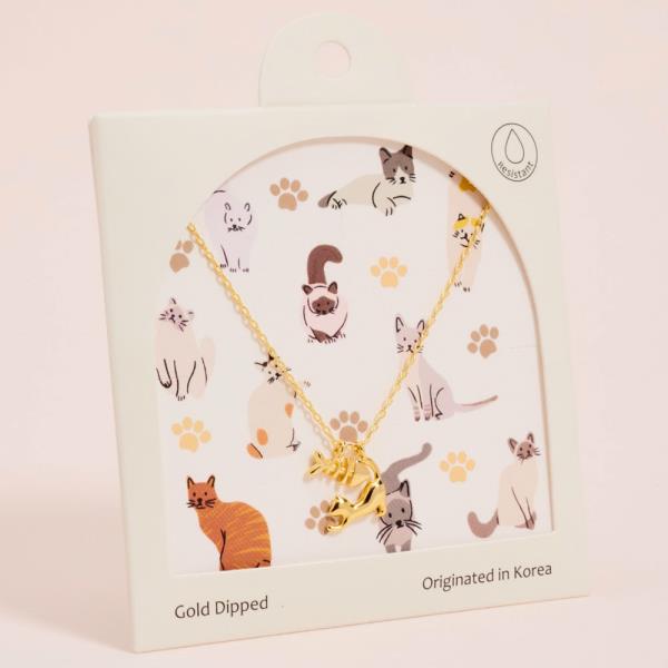 CAT AND FISH SHAPED METAL W/ GOLD-DIPPED PENDANT NECKLACE