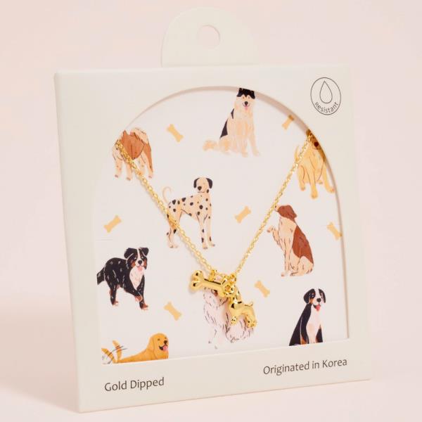 DOG AND TREAT BONES SHAPED METAL W/GOLD-DIPPED NECKLACE