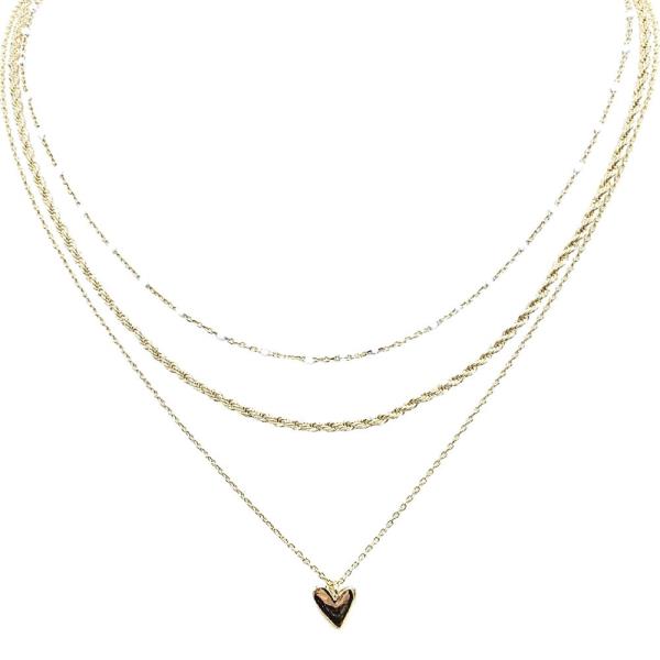 18K BRASS- 3LYD HEART PDT BEAD NECKLACE