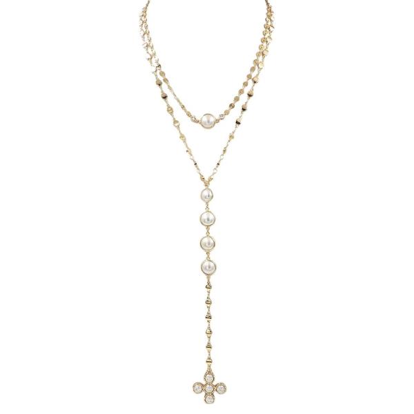 CROSS PEARL DROP LAYERED NECKLACE