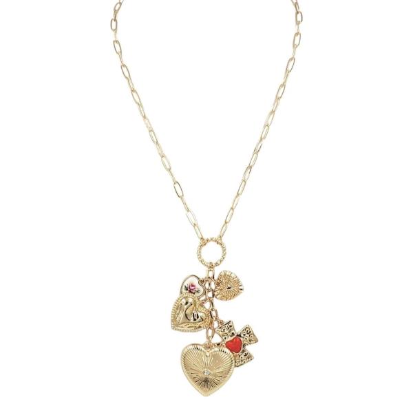 CERAMICS HEART CROSS CHARM NECKLACE