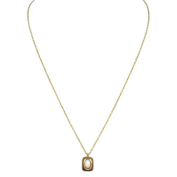 STAINLESS STEEL SQUARE METAL FRAME SEMI STONE PENDANT NECKLACE