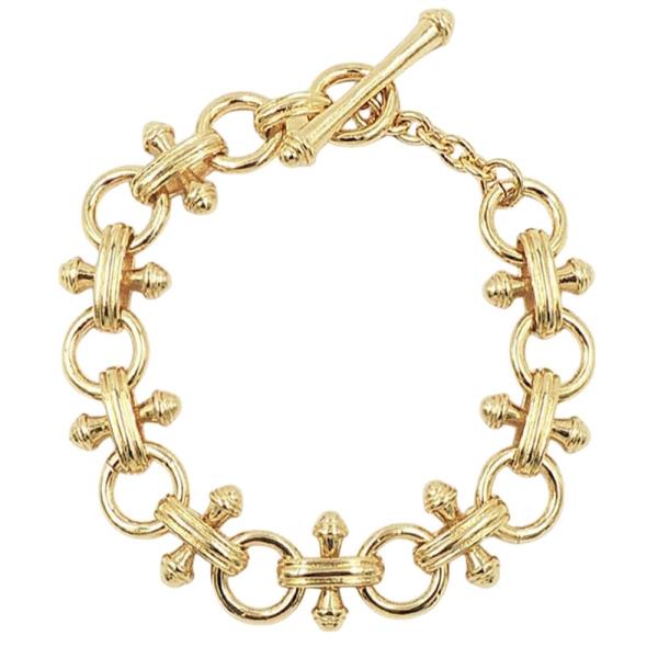 18K BRASS CROSS CIRCLE LINK TOGGLE BRACELET