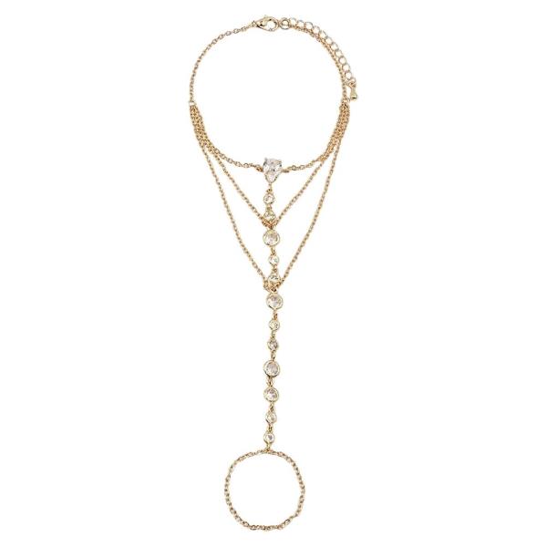 BEZEL CZ LINEAR HAND CHAIN BRACELET