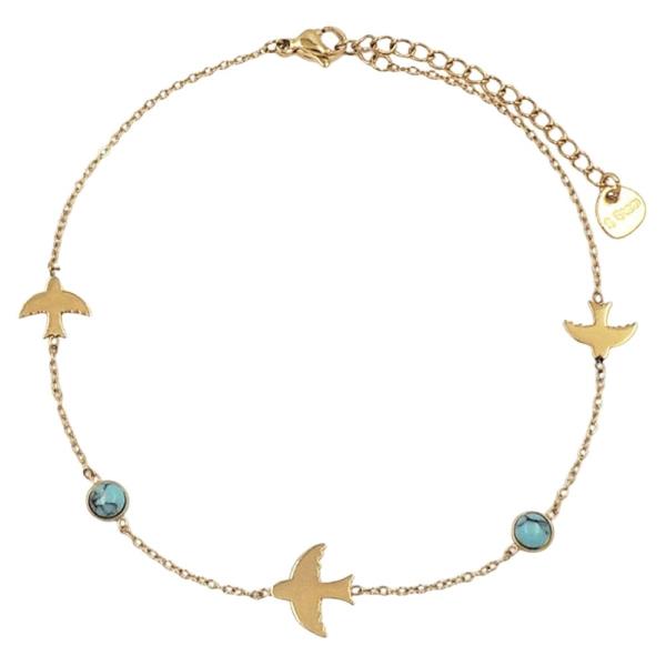 STAINLESS STEEL  BIRD SEMI STONE STATION ANKLET