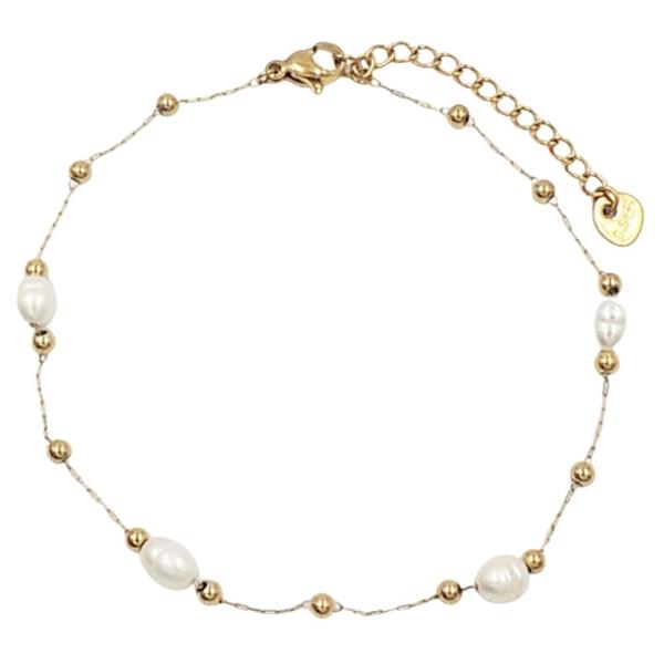 STAINLESS STEEL  PEARL STATION CHAIN ANKLET