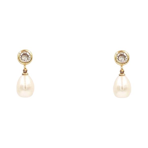 L CARD 18K GD- TEARDROP PEARL CZ EARRING