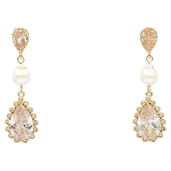 L CARD 18K GD- TEARDROP CZ DROP EARRING