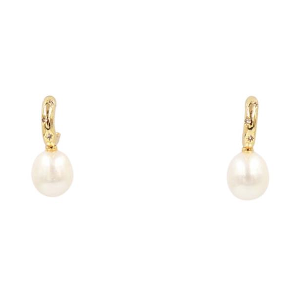 L CARD 18K GD- BAROQUE PEARL DROP HOOP EARRING
