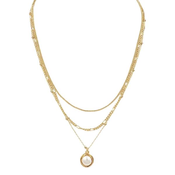 LAYERED PEARL PENDANT CHAIN NECKLACE