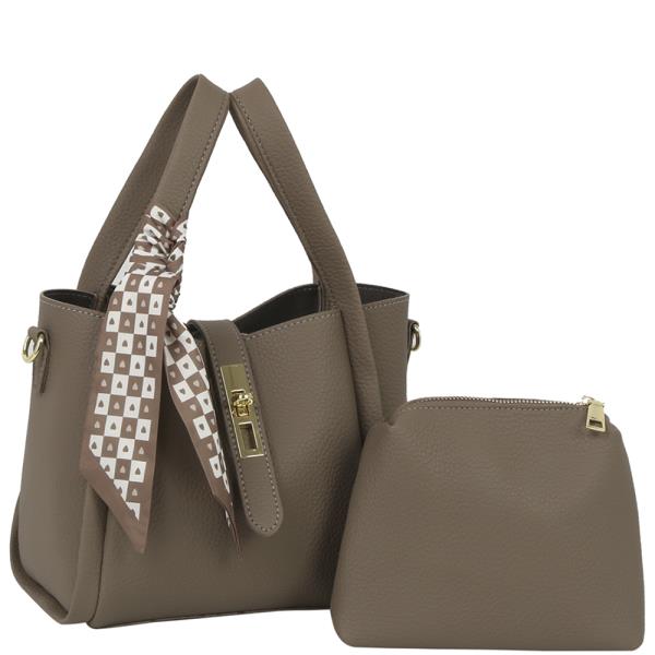 2IN1 TEXTURED SCARF HANDLE TOTE BAG W ZIPPER POUCH