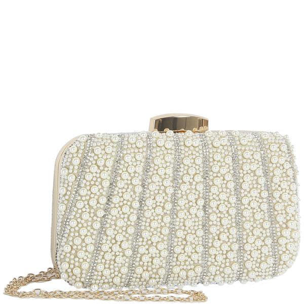RHINESTONE BEAD DESIGN EVENING CLUTCH BAG