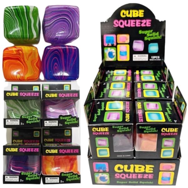 STRIPE CUBE SQUISHY SQUEEZE GEL TOY(12 UNITS)