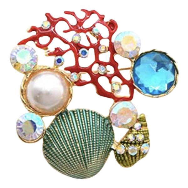 SEA LIFE EPOXY AND PEARL BROOCH