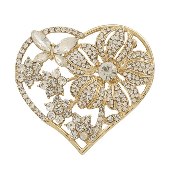 FEATURING AN ENAMELED PINK FLOWER AND BUTTERFLY A HEART BROOCH