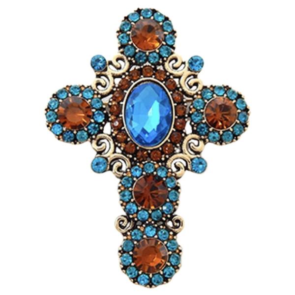 METAL CROSS WITH RHINESTONE  ACCENT BROOCH