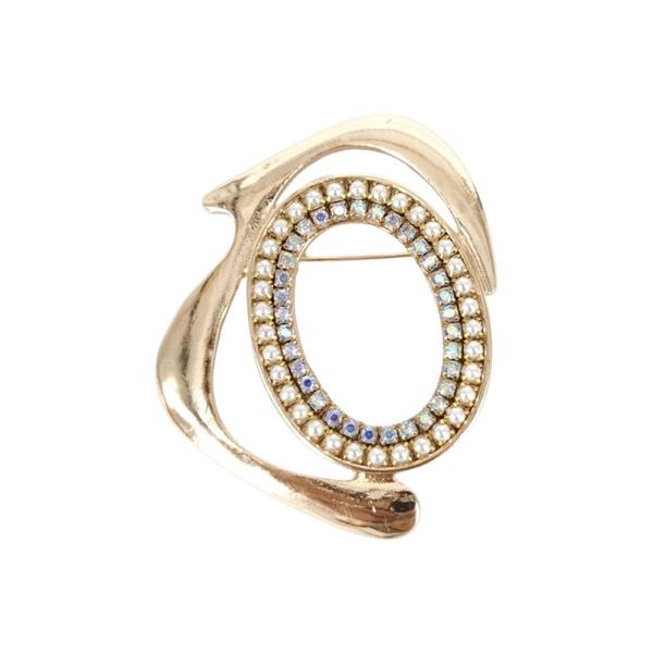 METAL ROUND  RHINESTONE BROOCH