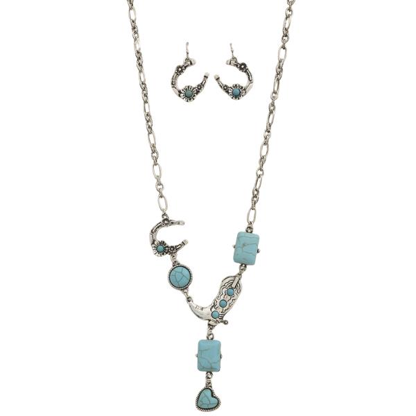 WESTERN THEME STONE NECKLACE EARRING SET