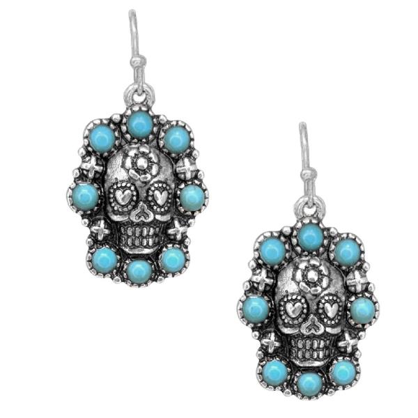 WESTERN SUGAR SKULL SEMISTONE EARRINGS
