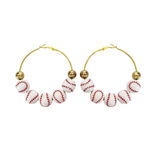 60MM BASEBALL BEAD HOOP EARRING