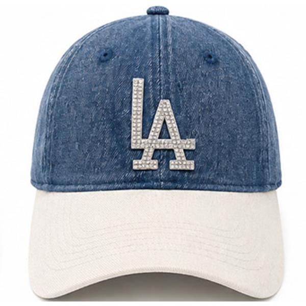 RHINESTONE LA TWO TONE DENIM BASEBALL CAP