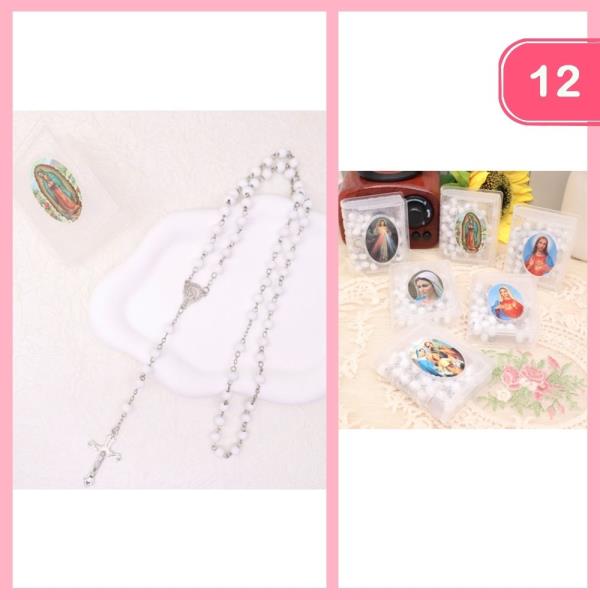 WHITE BEADED ROSARY (12 UNITS)